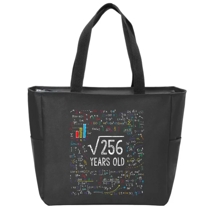 Square Root Of 256 16th Birthday 16 Year Old Gifts Math Bday Zip Tote Bag