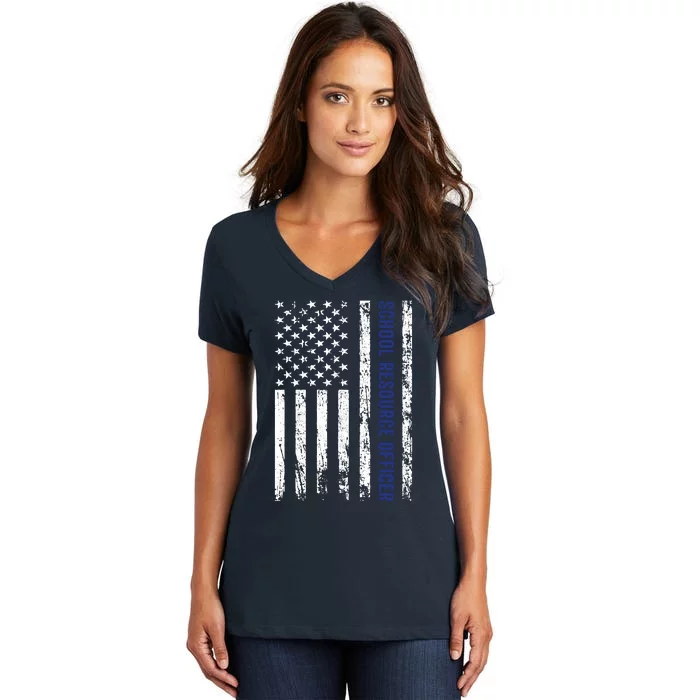 School Resource Officer SRO USA Flag Women's V-Neck T-Shirt