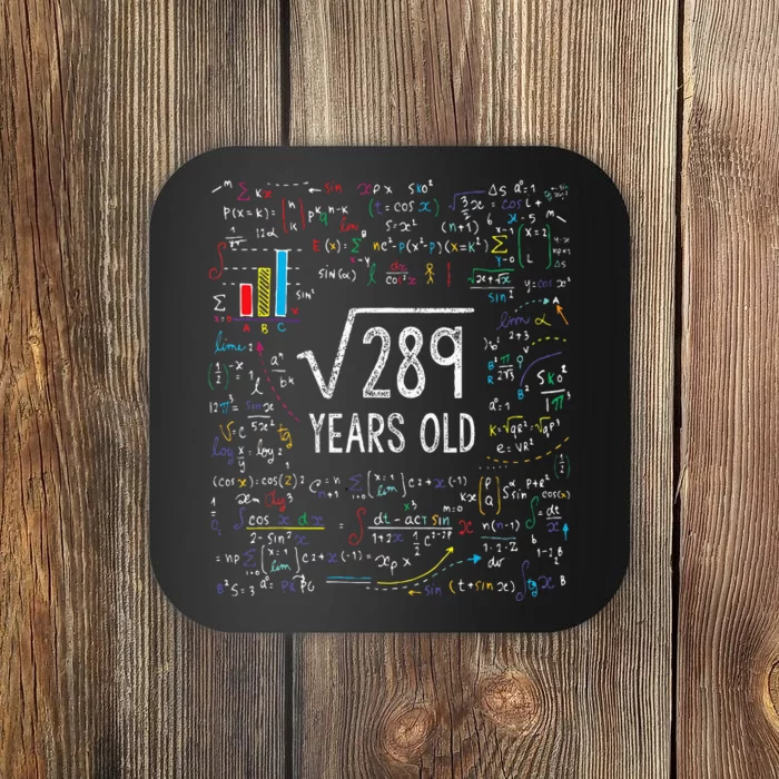 Square Root Of 289 17th Birthday 17 Year Old Gifts Math Bday Coaster