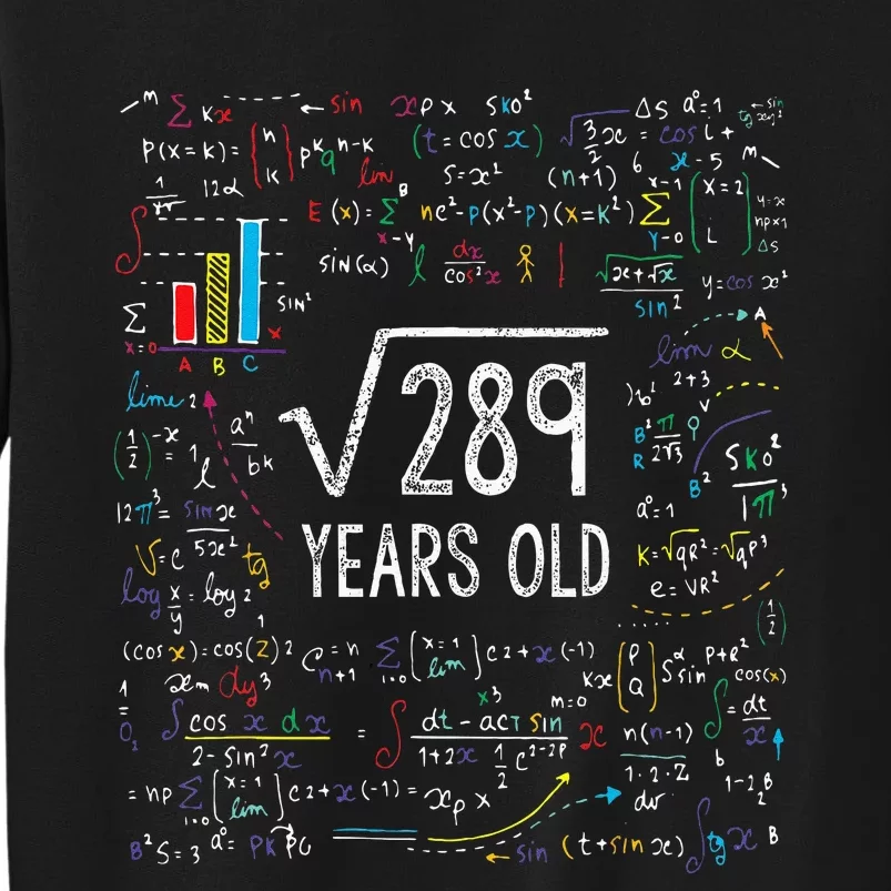 Square Root Of 289 17th Birthday 17 Year Old Gifts Math Bday Tall Sweatshirt