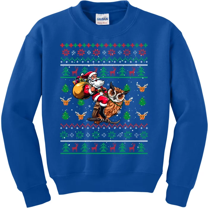 Santa Riding Owl Christmas Bird Lover Kids Sweatshirt