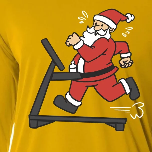 Santa Running On Treadmill Funny Fitness Cooling Performance Long Sleeve Crew