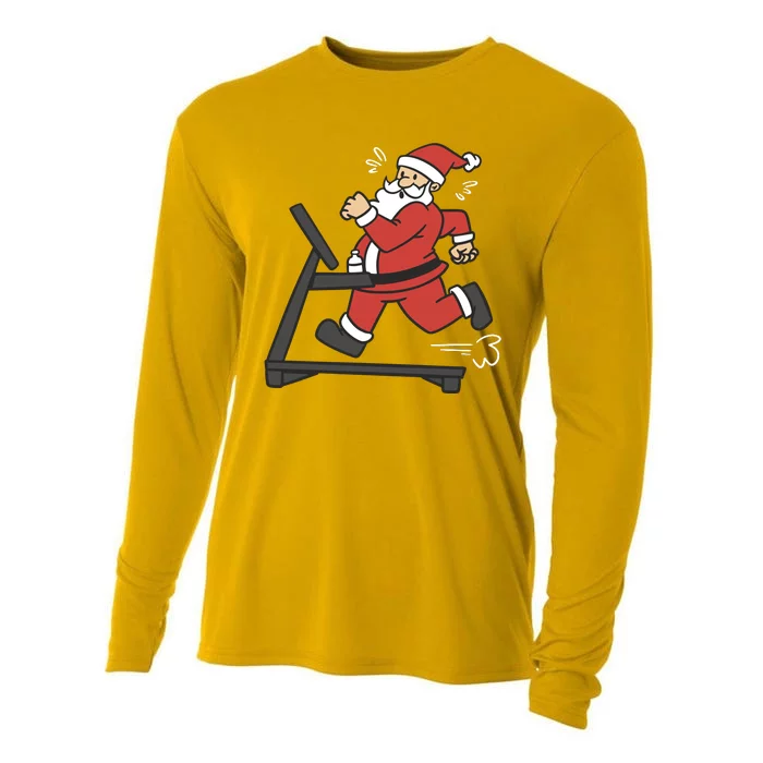 Santa Running On Treadmill Funny Fitness Cooling Performance Long Sleeve Crew