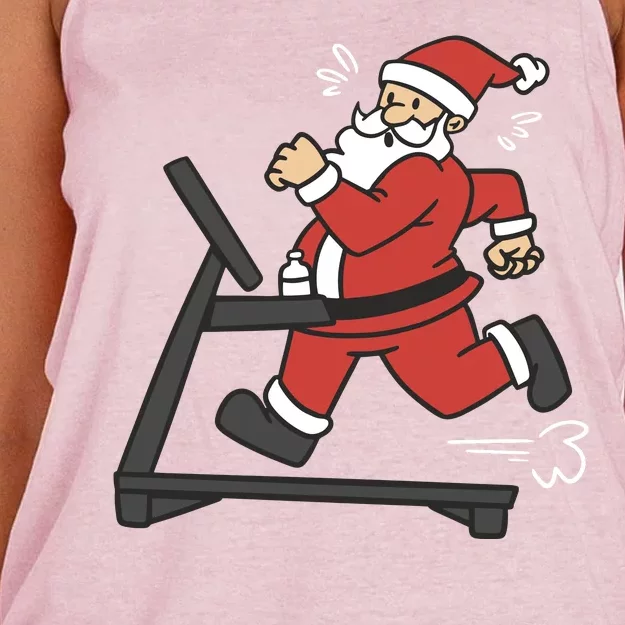 Santa Running On Treadmill Funny Fitness Women's Knotted Racerback Tank