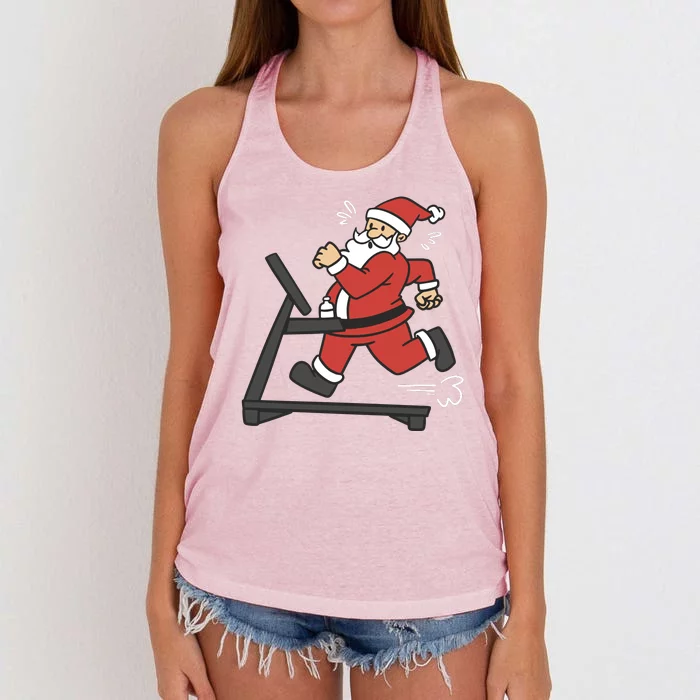 Santa Running On Treadmill Funny Fitness Women's Knotted Racerback Tank