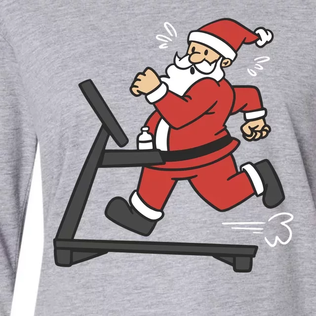 Santa Running On Treadmill Funny Fitness Womens Cotton Relaxed Long Sleeve T-Shirt