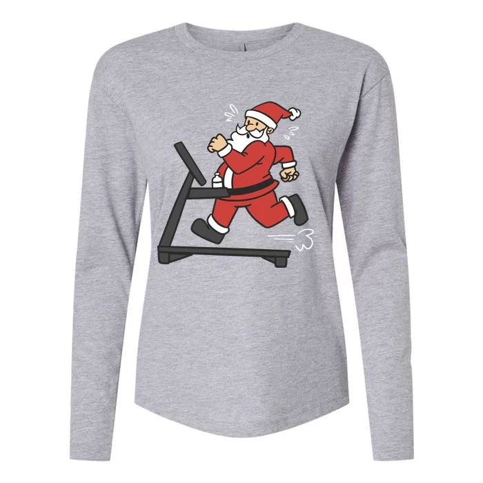 Santa Running On Treadmill Funny Fitness Womens Cotton Relaxed Long Sleeve T-Shirt