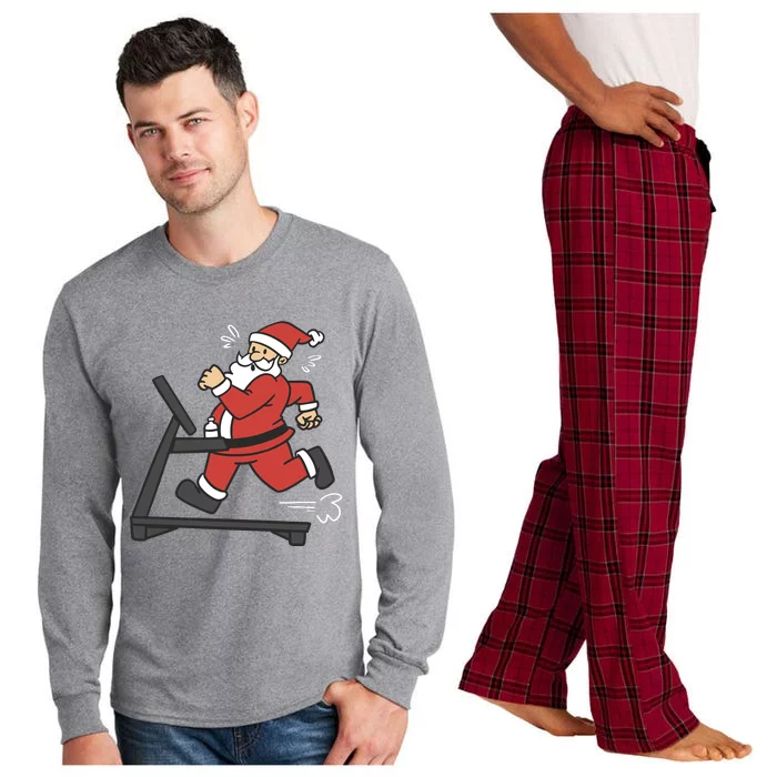 Santa Running On Treadmill Funny Fitness Long Sleeve Pajama Set