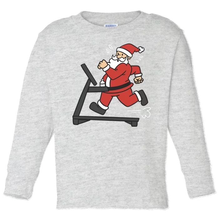 Santa Running On Treadmill Funny Fitness Toddler Long Sleeve Shirt