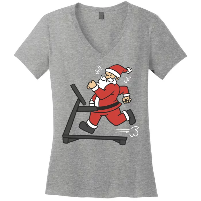 Santa Running On Treadmill Funny Fitness Women's V-Neck T-Shirt