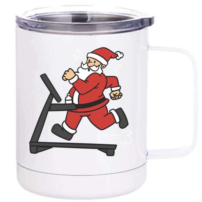 Santa Running On Treadmill Funny Fitness Front & Back 12oz Stainless Steel Tumbler Cup