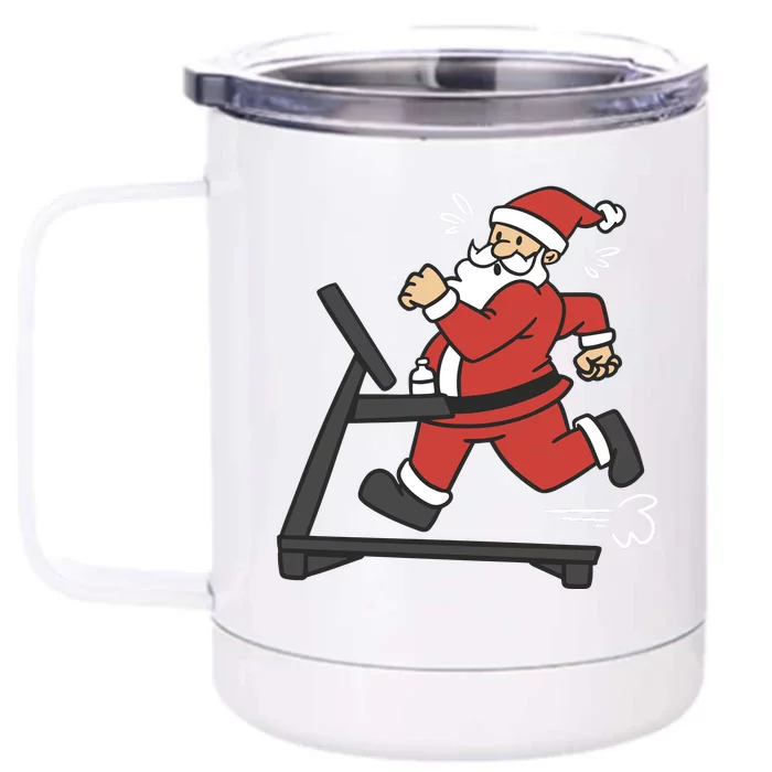 Santa Running On Treadmill Funny Fitness Front & Back 12oz Stainless Steel Tumbler Cup