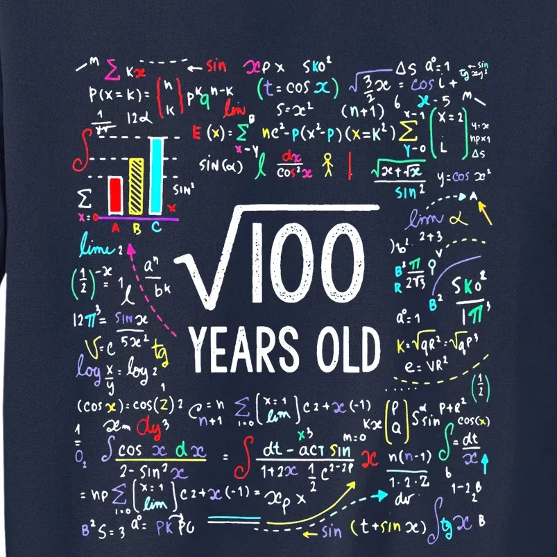 Square Root Of 100 10th Birthday 10 Year Old Gifts Math Bday Tall Sweatshirt