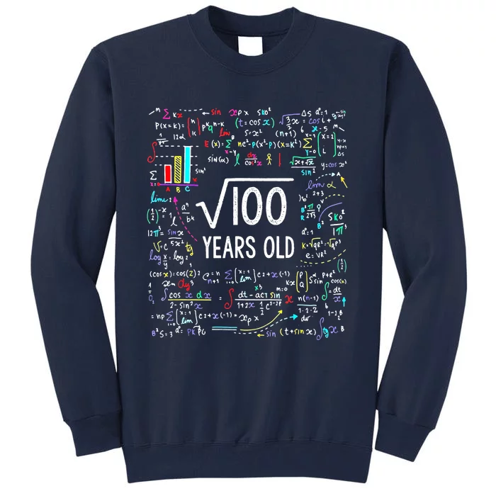 Square Root Of 100 10th Birthday 10 Year Old Gifts Math Bday Tall Sweatshirt