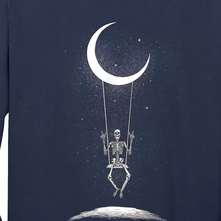 Skeleton Rock On Moon Spooky Halloween Rock Band Concerts Tall Long Sleeve T-Shirt