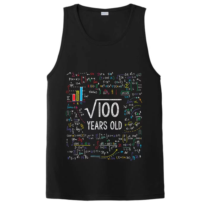 Square Root Of 100 10th Birthday 10 Year Old Gifts Math Bday Performance Tank