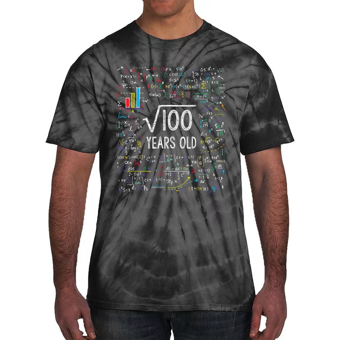 Square Root Of 100 10th Birthday 10 Year Old Gifts Math Bday Tie-Dye T-Shirt