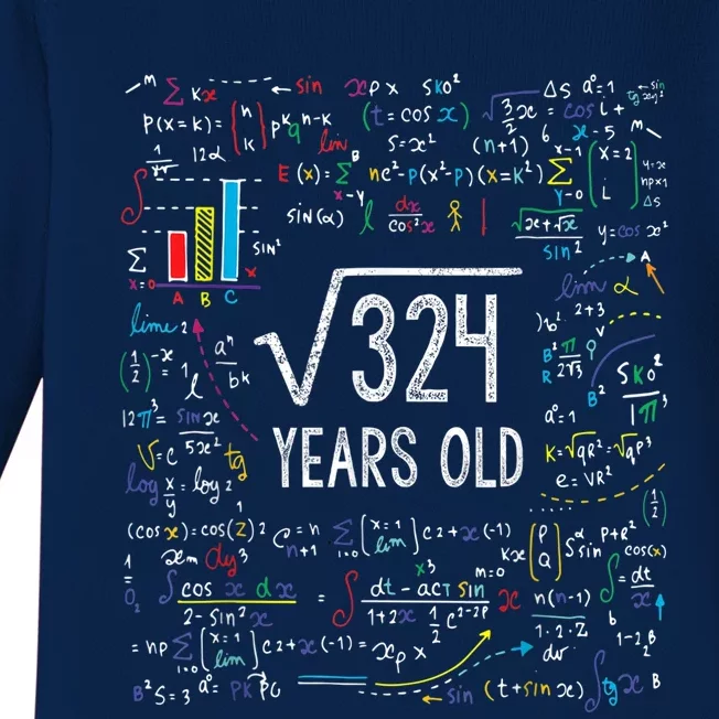 Square Root Of 324 18th Birthday 18 Year Old Funny Gift Math Bday Cute Gift Baby Long Sleeve Bodysuit