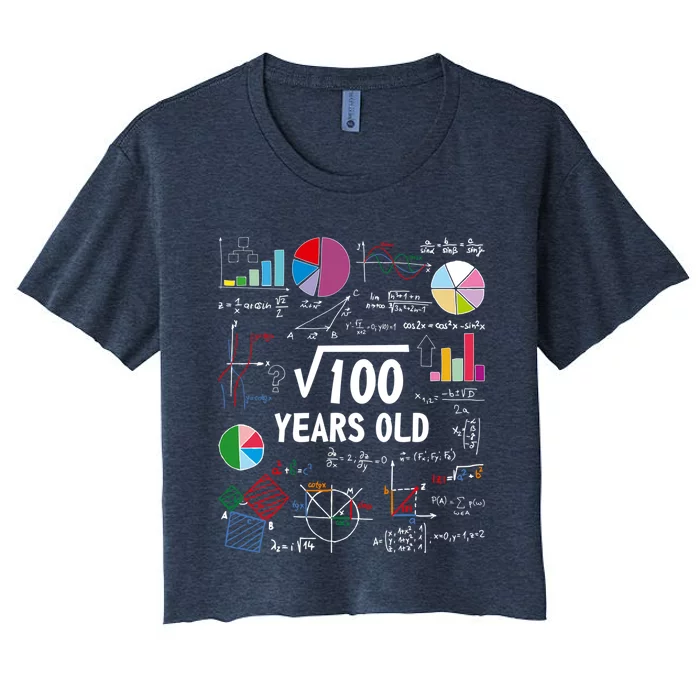 Square Root Of 100 10th Birthday 10 Year Old Love Math Women's Crop Top Tee