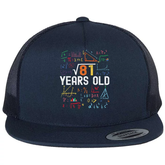 Square Root Of 81 9th Birthday 9 Years Old Birthday Flat Bill Trucker Hat