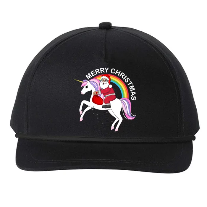 Santa Riding On A Unicorn Christmas Funny Gift Snapback Five-Panel Rope Hat