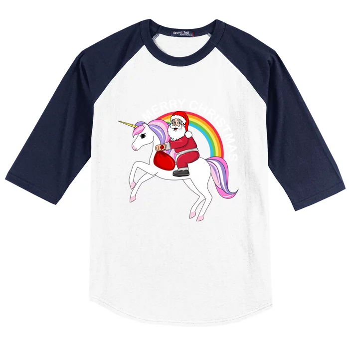 Santa Riding On A Unicorn Christmas Funny Gift Baseball Sleeve Shirt