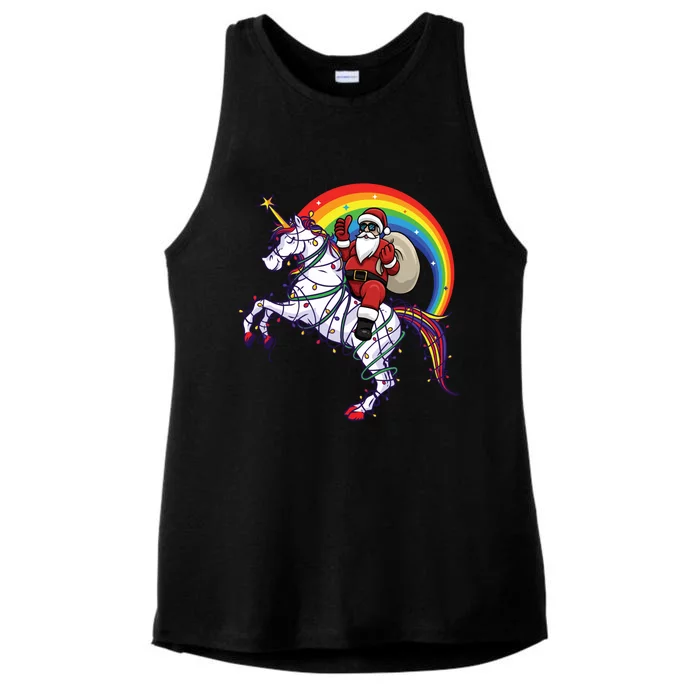 Santa Riding On Unicorn Christmas Gift Great Gift Ladies Tri-Blend Wicking Tank