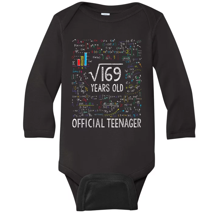 Square Root Of 169 13 Years Old Of.ficial Teenager Birthday Baby Long Sleeve Bodysuit