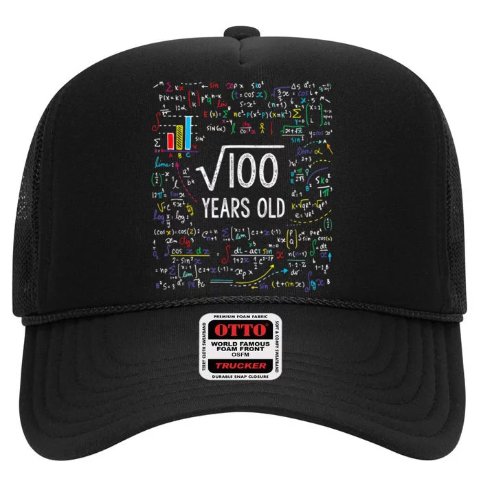 Square Root Of 100 10th Birthday 10 Year Old Gifts Math Bday High Crown Mesh Trucker Hat