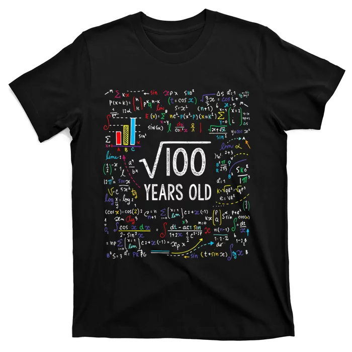 Square Root Of 100 10th Birthday 10 Year Old Gifts Math Bday T-Shirt