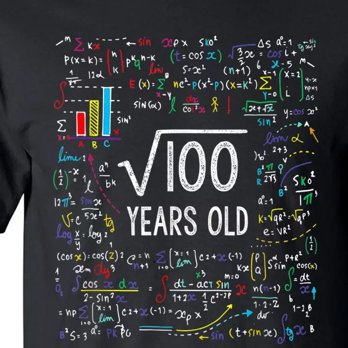 Square Root Of 100 10th Birthday 10 Year Old Gifts Math Bday Tall T-Shirt