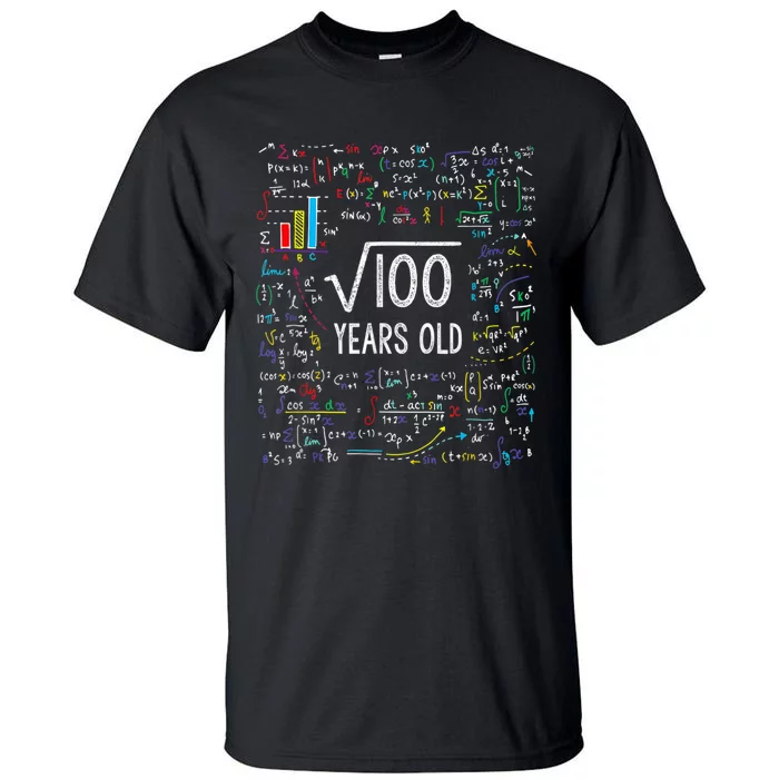 Square Root Of 100 10th Birthday 10 Year Old Gifts Math Bday Tall T-Shirt