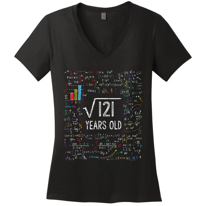 Square Root Of 121 11th Birthday 11 Year Old Gifts Math Bday Women's V-Neck T-Shirt