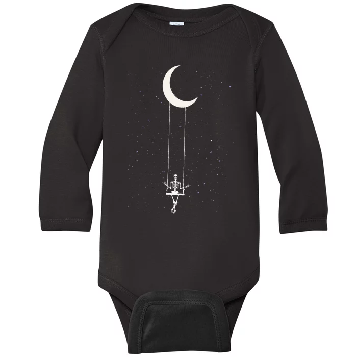 Skeleton Rock On Moon Spooky Halloween Rock Band Concerts Baby Long Sleeve Bodysuit