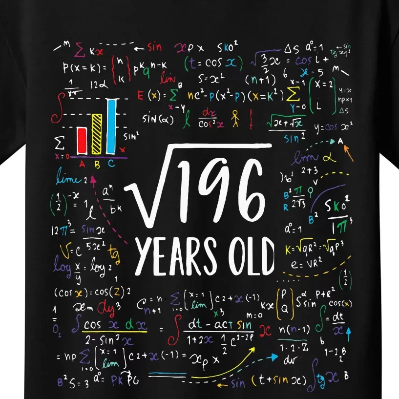 Square Root Of 196 14th Birthday 14 Year Old Gifts Math Bday Kids T-Shirt