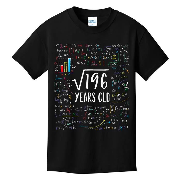 Square Root Of 196 14th Birthday 14 Year Old Gifts Math Bday Kids T-Shirt