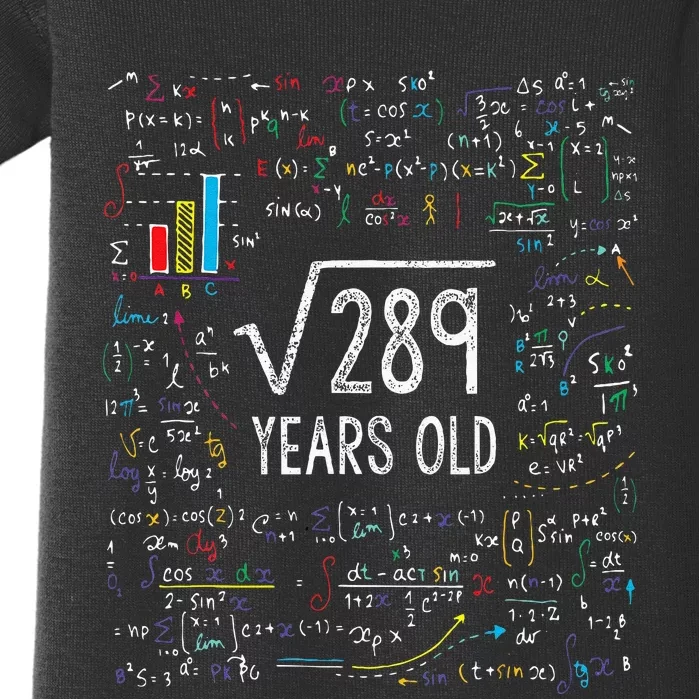 Square Root Of 289 17th Birthday 17 Year Old Gifts Math Bday Baby Bodysuit