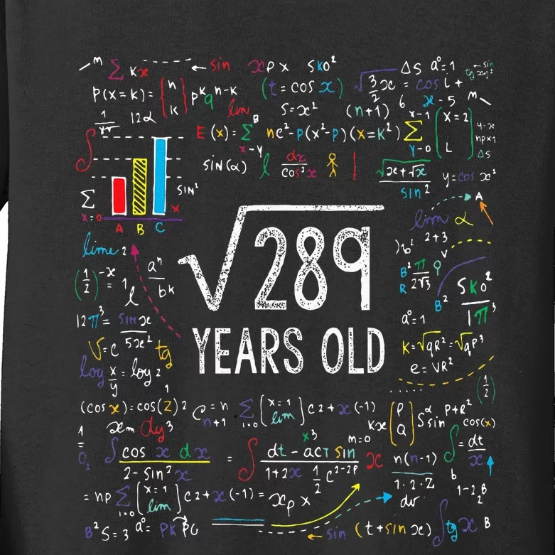 Square Root Of 289 17th Birthday 17 Year Old Gifts Math Bday Kids Long Sleeve Shirt