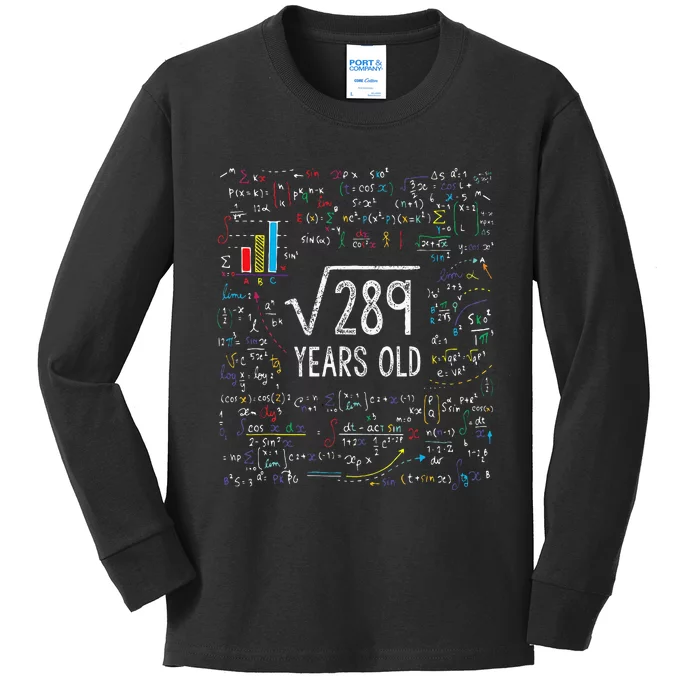 Square Root Of 289 17th Birthday 17 Year Old Gifts Math Bday Kids Long Sleeve Shirt