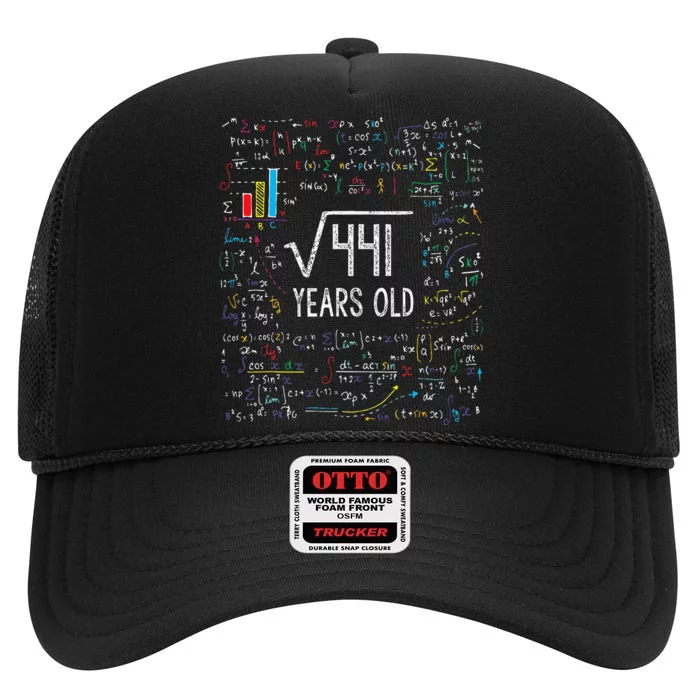 Square Root Of 441 21st Birthday 21 Year Old Gifts Math Bday High Crown Mesh Trucker Hat