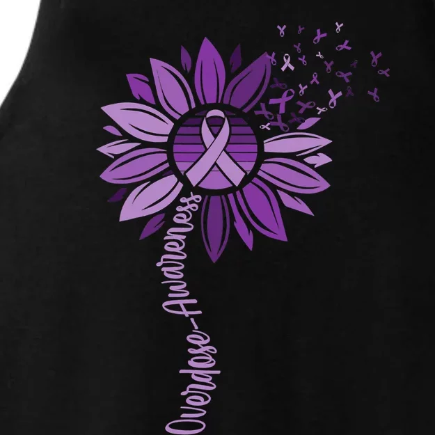 Sunflower Ribbons Overdose Awareness Ladies Tri-Blend Wicking Tank