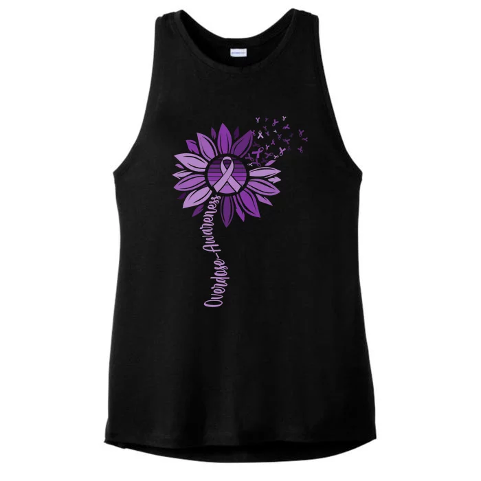 Sunflower Ribbons Overdose Awareness Ladies Tri-Blend Wicking Tank