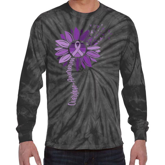 Sunflower Ribbons Overdose Awareness Tie-Dye Long Sleeve Shirt