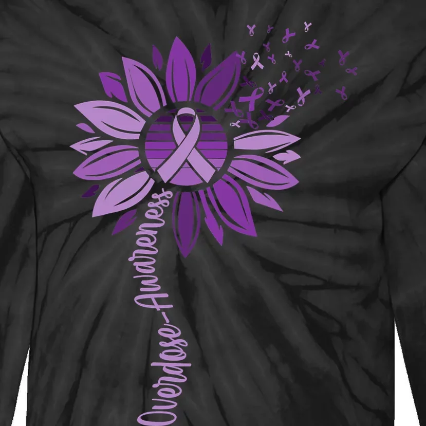 Sunflower Ribbons Overdose Awareness Tie-Dye Long Sleeve Shirt