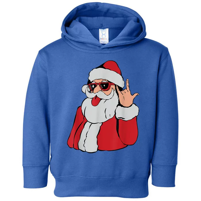 Santa Rock On Hand Christmas Pajama Cool Xcute Giftmas Rocker Funny Gift Toddler Hoodie