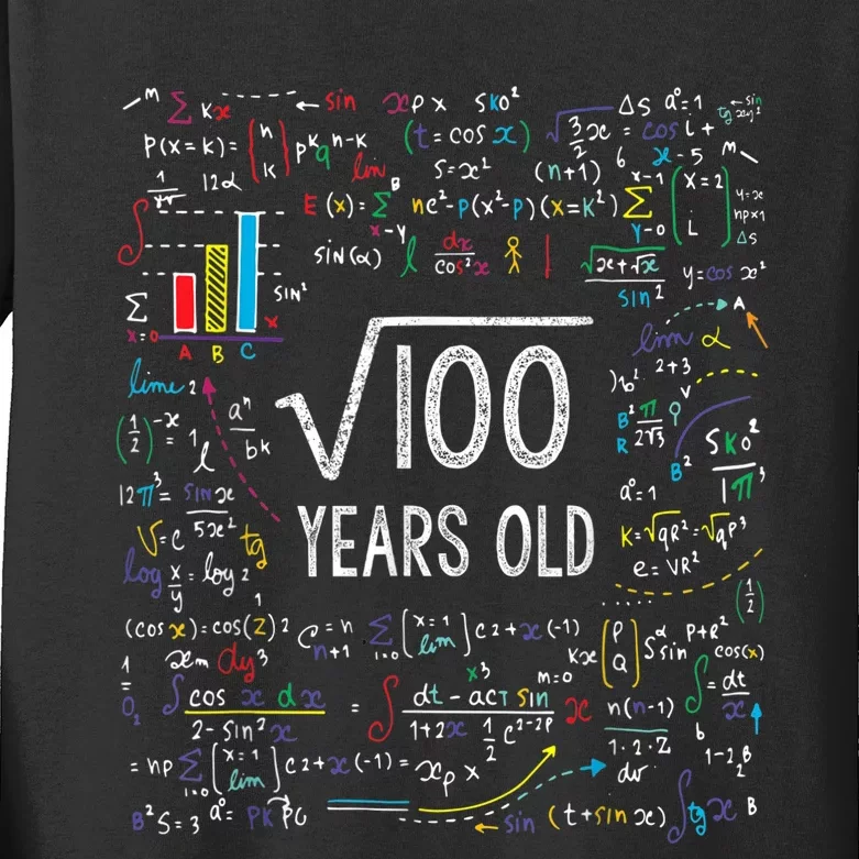 Square Root Of 100 10th Birthday 10 Year Old Gifts Math Bday Kids Long Sleeve Shirt