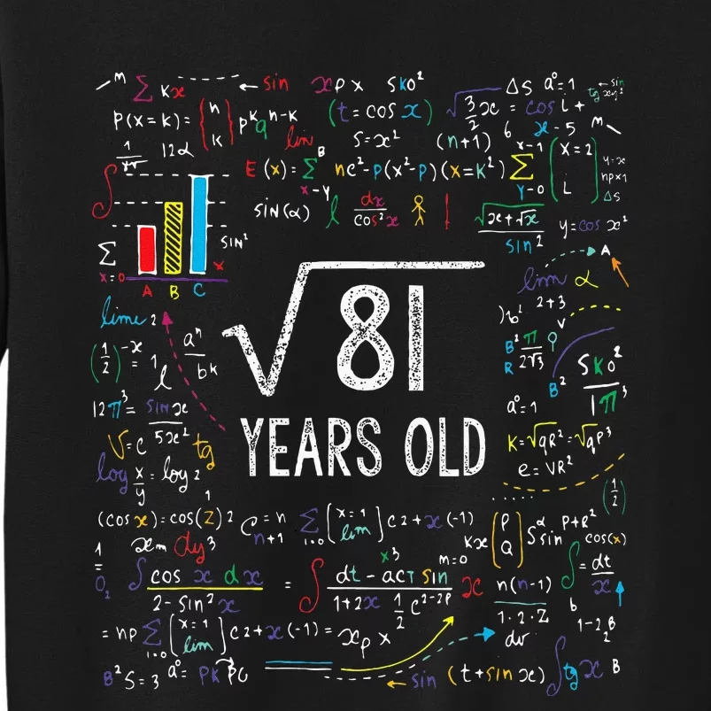 Square Root Of 81 9th Birthday 9 Year Old Gifts Math Bday Sweatshirt