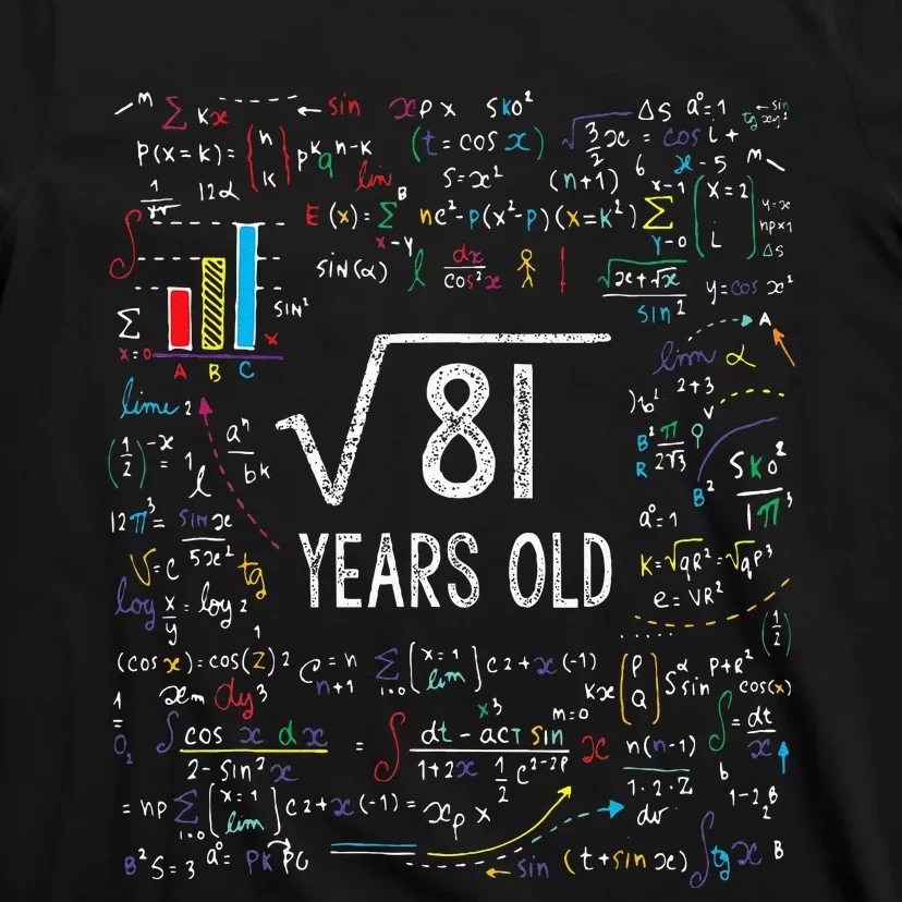 Square Root Of 81 9th Birthday 9 Year Old Gifts Math Bday T-Shirt