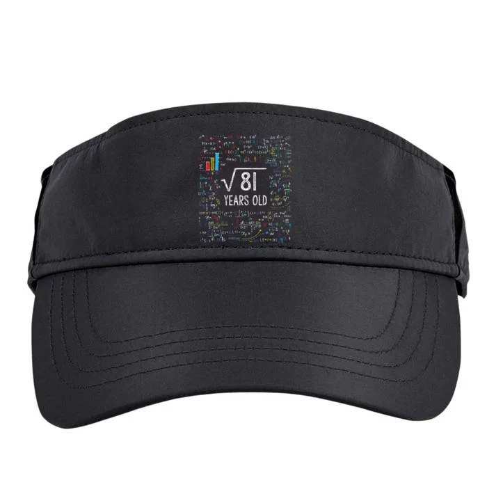 Square Root Of 81 9th Birthday 9 Year Old Gifts Math Bday Adult Drive Performance Visor