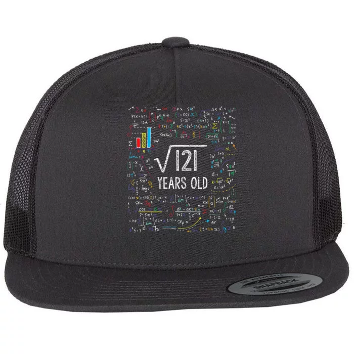 Square Root Of 121 11th Birthday 11 Year Old Gifts Math Bday Flat Bill Trucker Hat